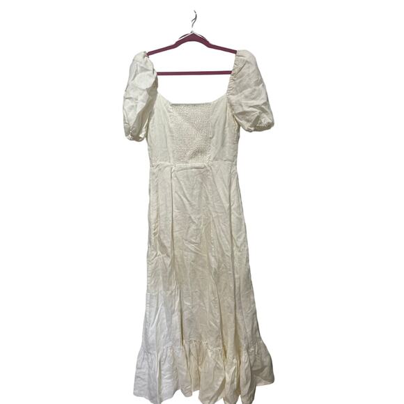 NWT & Other Stories Linen Puff Sleeve Midi Dress With Split White Dusty Womens 4 - Picture 8 of 8